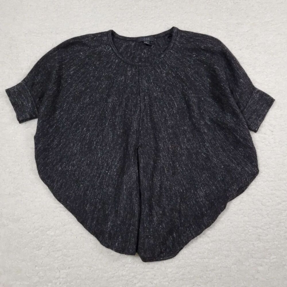 COS Women's XS Grey Wool Linen Short Sleeve Round Hem Batwing Drape Sweater Top